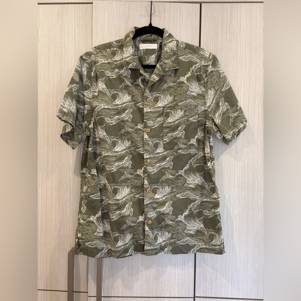 MEN’S SALE Lucky Brand Men’s Olive Green Printed Button Down Short Sleeve M‎